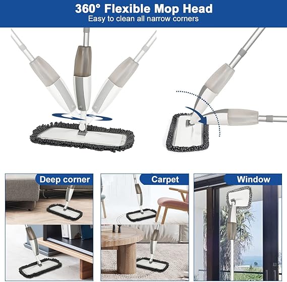 Smart Spray Mop with Refillable Bottle & 4 Microfiber Pads – Quick Dry & Wet Cleaning for All Floors