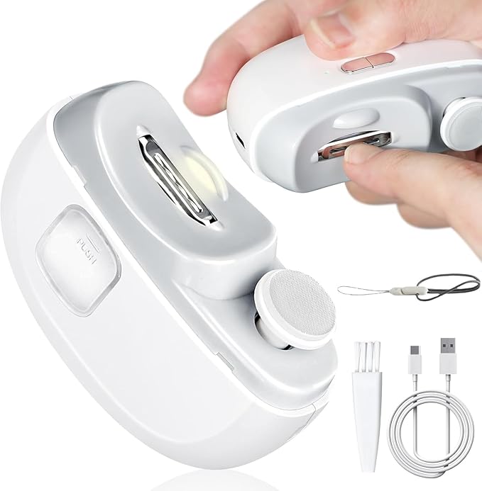 Electric Baby Nail Clippers – 2-in-1 Automatic Nail Trimmer & Polisher with LED Light – Safe & Gentle for Babies & Elderly (White)