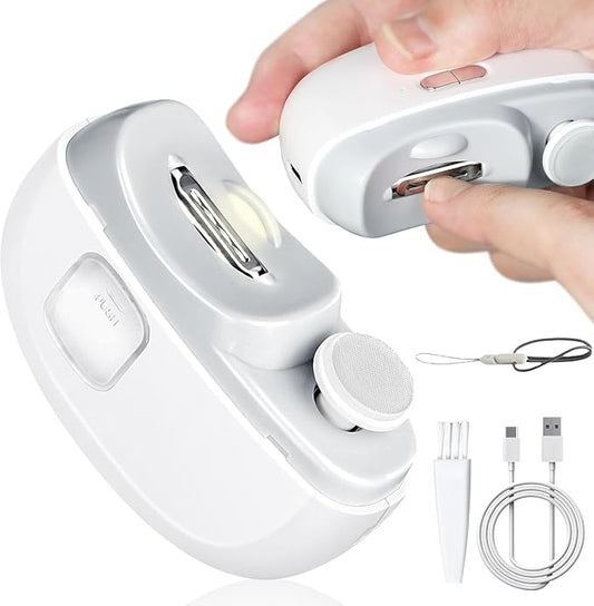 Electric Baby Nail Clippers – 2-in-1 Automatic Nail Trimmer & Polisher with LED Light – Safe & Gentle for Babies & Elderly (White)